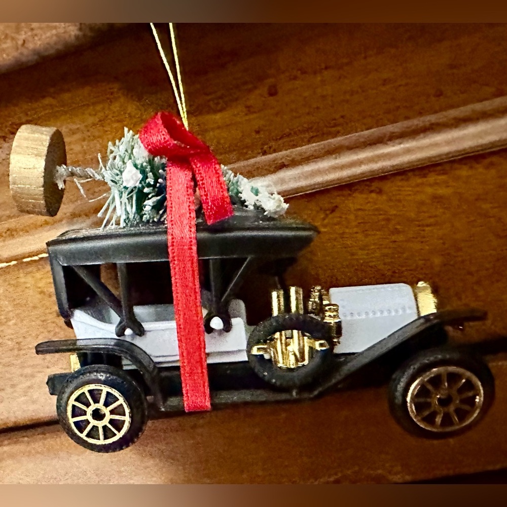 Vintage Readers Digest Die Cast Car Holiday Ornament with Red Accents